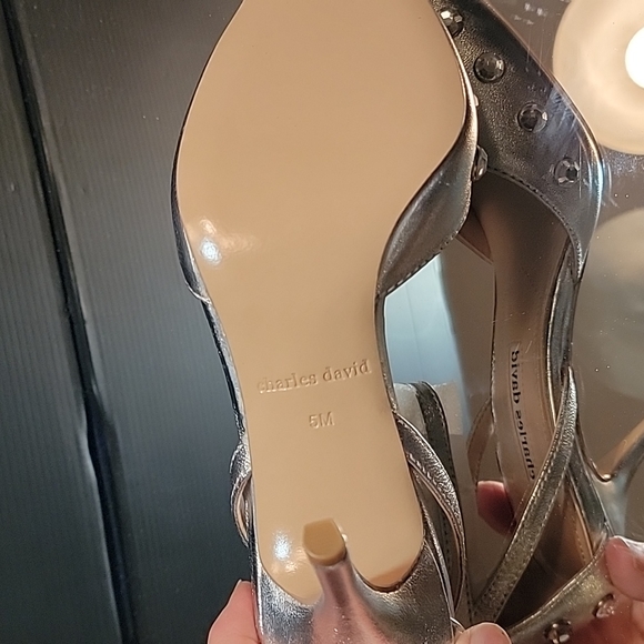NWB Charles David , silver w/ rhinestones sz 5 kitten heels and ankle buckles - Picture 8 of 8